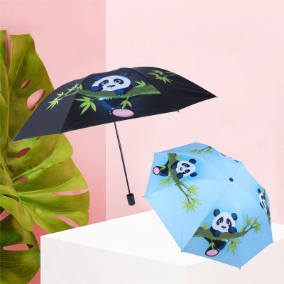厂家直销黑胶防紫线晴雨伞 卡通防晒三折小黑伞可定制logo晚上剧烈运动打扑克的软件伞